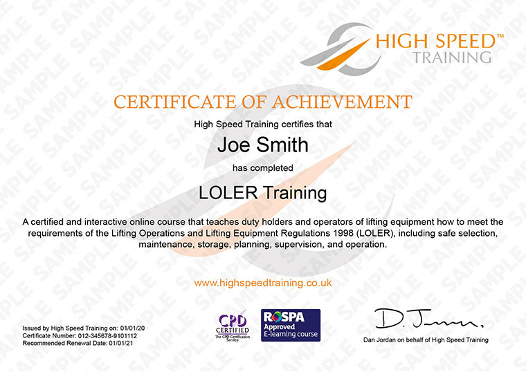 LOLER Training Online Course CPD Accredited