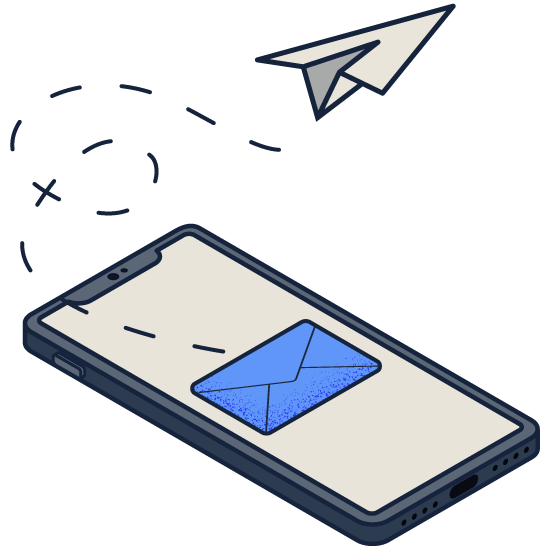 Illustration of an email being sent from a mobile phone