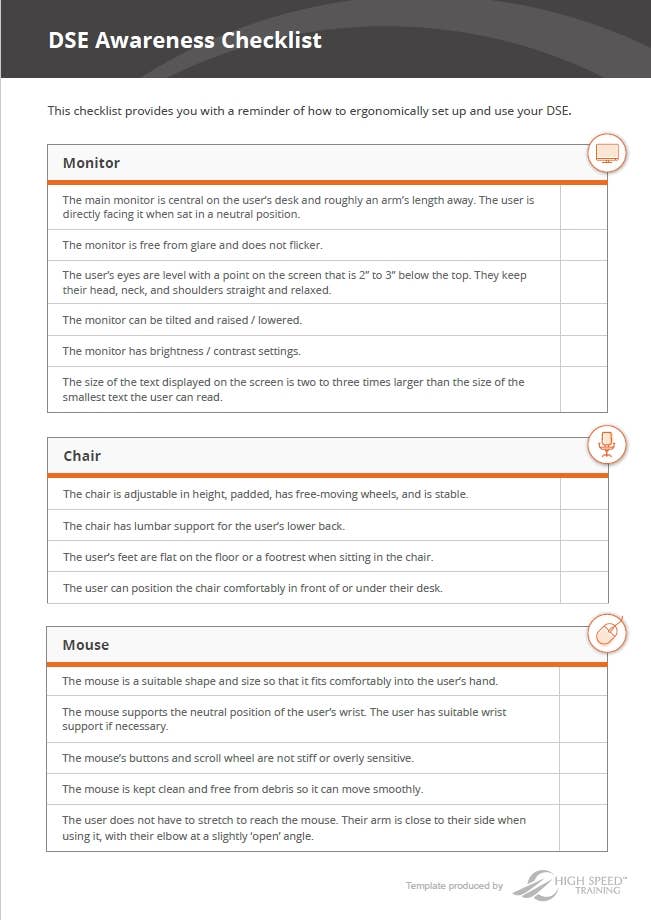Display Screen Equipment Dse Workstation Assessment Checklist