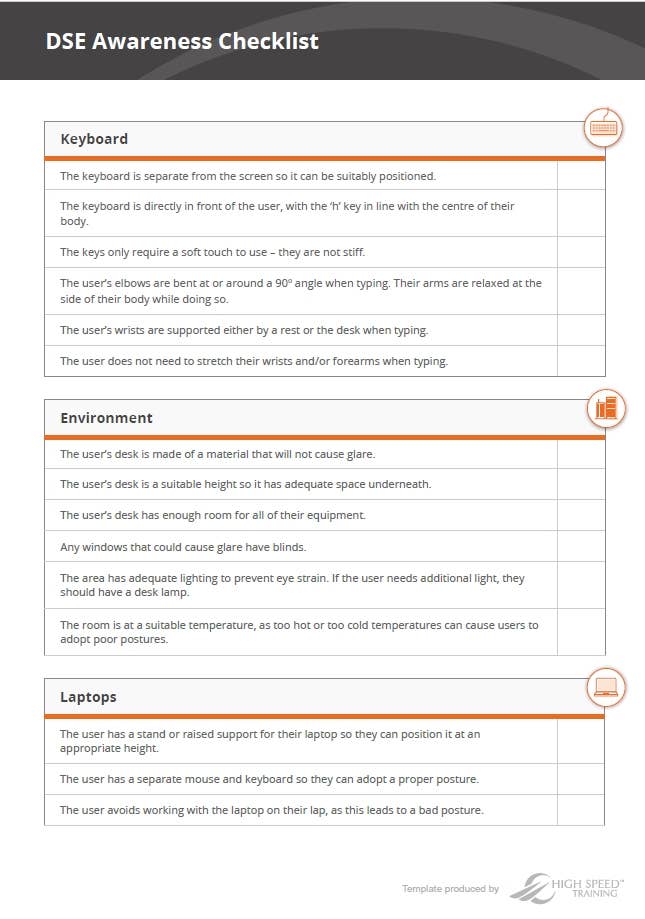 Display Screen Equipment Dse Workstation Assessment Checklist