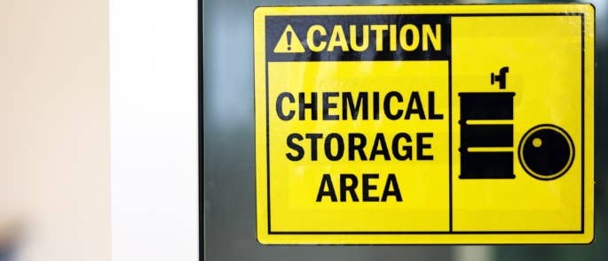 Warning sign for chemical storage area