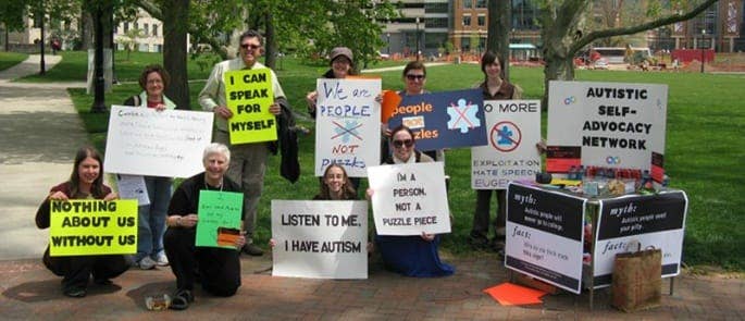 Picture shows a neurodiversity protest against Autism Speaks