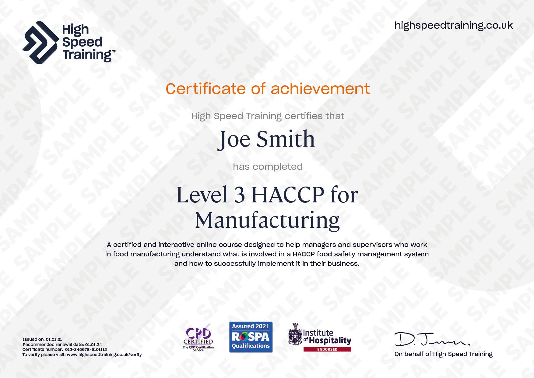 Level 3 HACCP for Manufacturing
