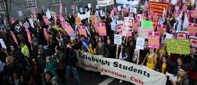 In Edinburgh students march against the rise in student fees and cuts