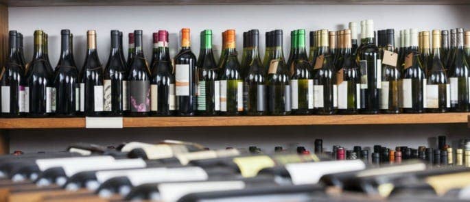 Wine bottles in a wine shop