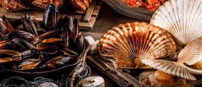 Shellfish arranged on a table