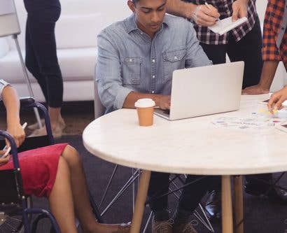 disabled employee in accessible meeting room