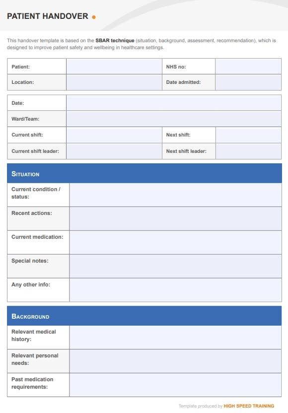 Nursing Change Of Shift Report Template from www.highspeedtraining.co.uk