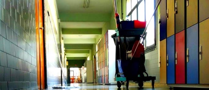 Cleaning equipment in a school hallway