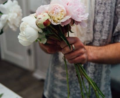 Florist arranging flowers