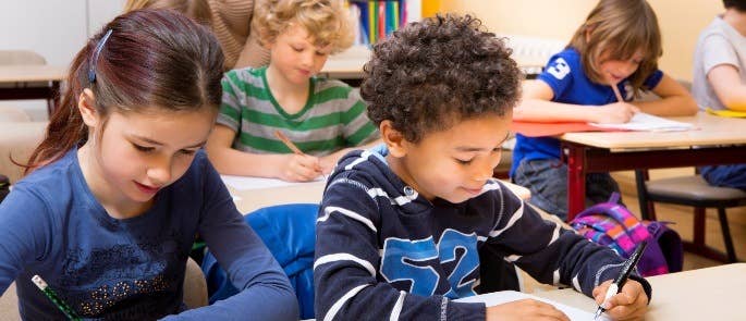 School students completing classwork