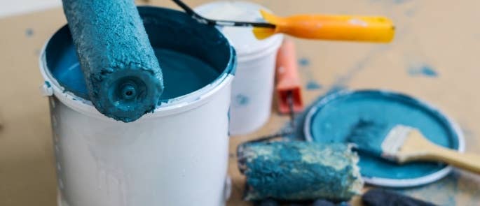 Flammable bucket of blue paint