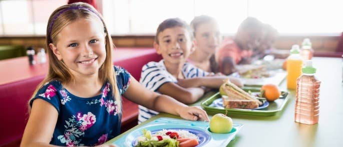 School Children Eating Vegetarian Dinner