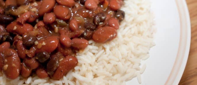 Kidney beans cooked into a rice dish