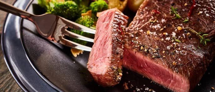 Rare beef steak on a dinner plate