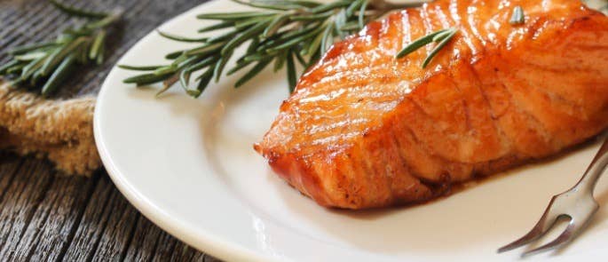 Reheated fillet of salmon on a plate