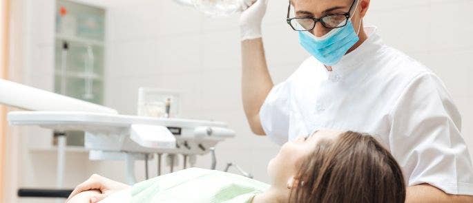 Woman having a check-up at the dentist