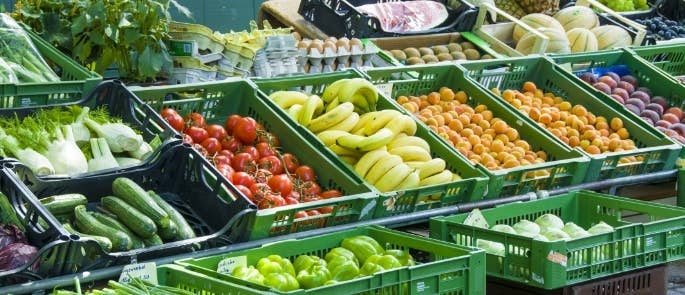 A fruit and vegetable market stall 