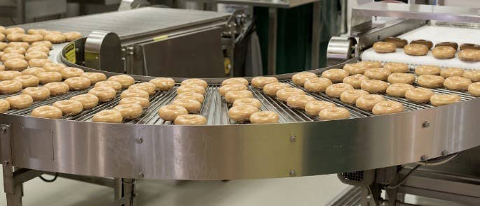 Doughnuts on a factory production line