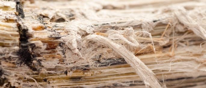 Up-close damaged asbestos fibres