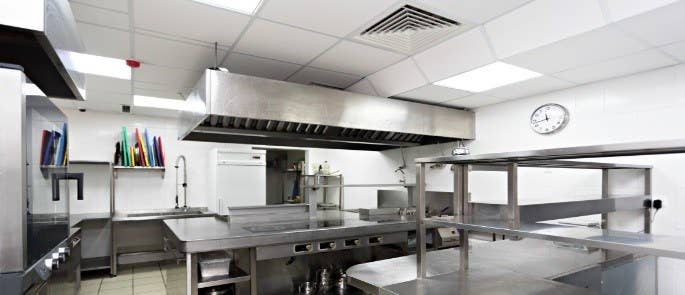 Empty commercial kitchen with extraction system