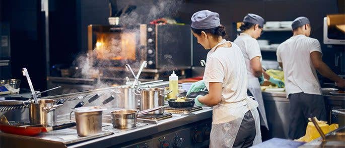 Chefs working in a commercial kitchen
