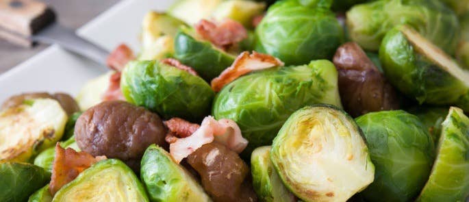 Sprouts cooked with chestnuts and bacon