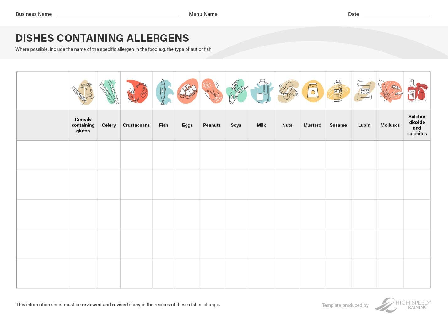 Food Chart Template