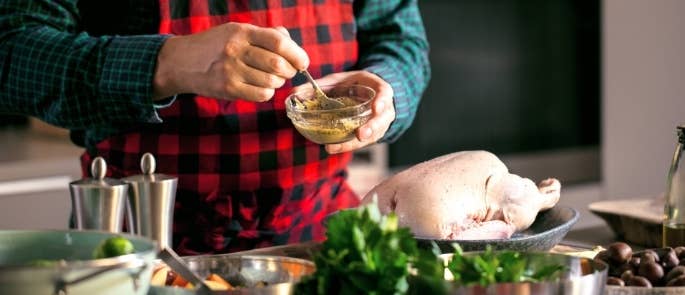 A man preparing Christmas dinner