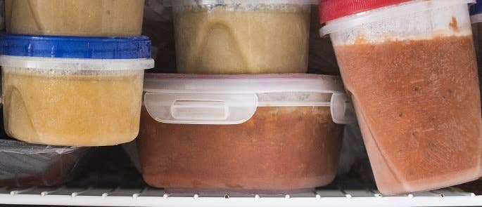 Soup stored in tupperware in the freezer