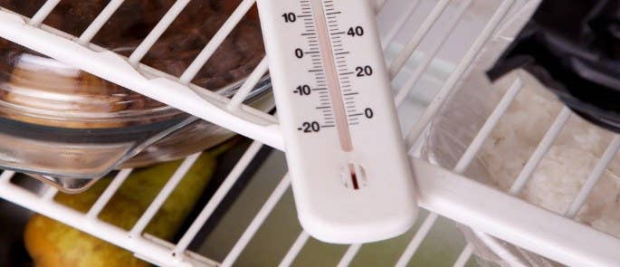 Thermometer on a fridge shelf