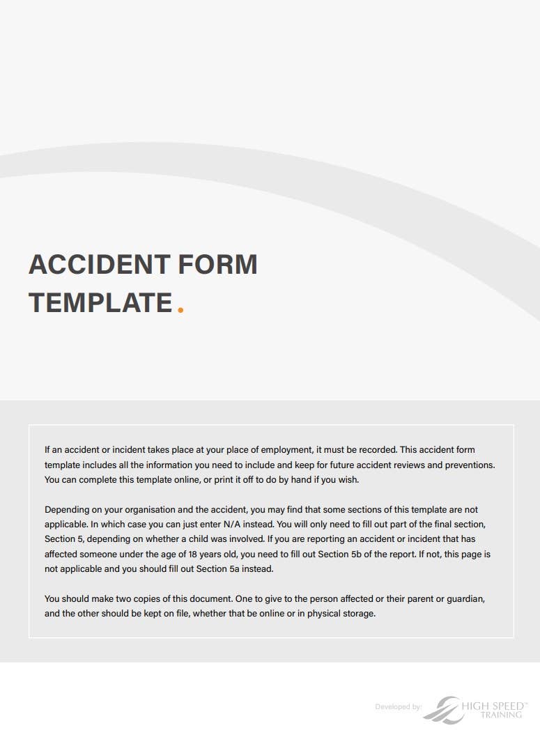 Accident Form Template for RIDDOR  Free Download