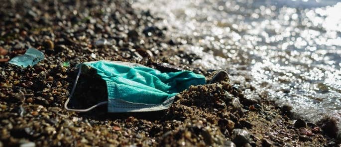 Healthcare waste on a beach coast