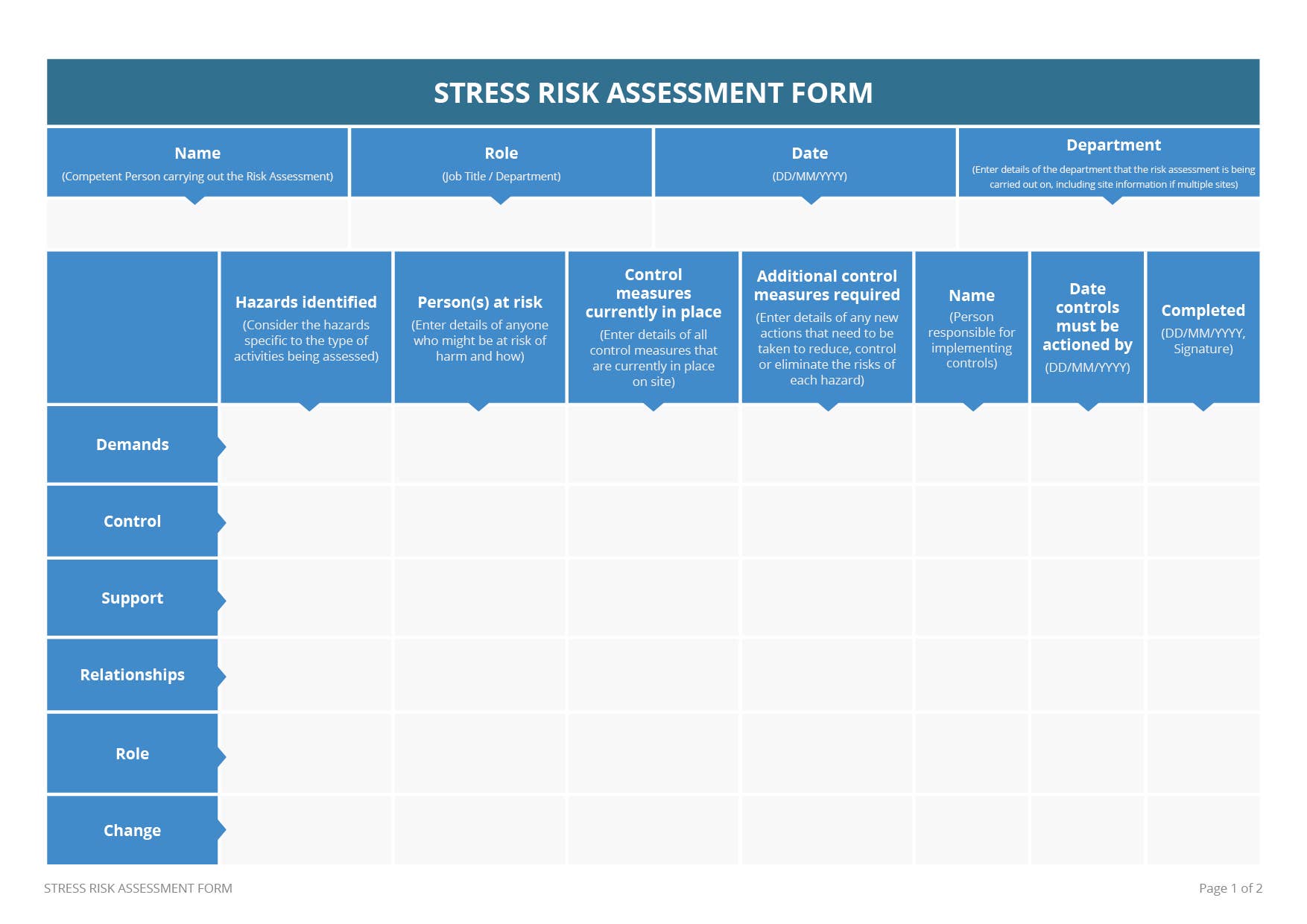 Workplace Stress | Free Risk Assessment Template