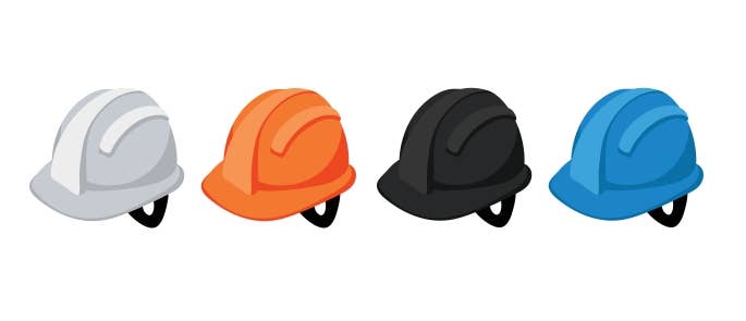 Hard hats colour codes white orange black blue