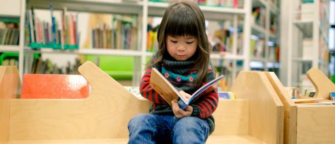 Girl reading in a library