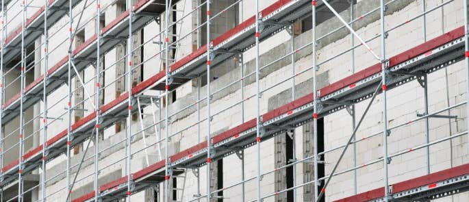 Scaffolding on the side of a building for working at height