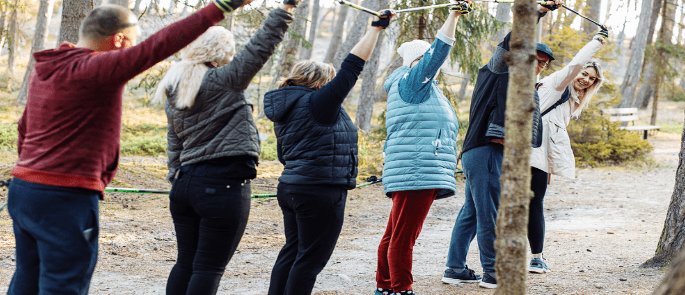 A group working together on an activity for team building 