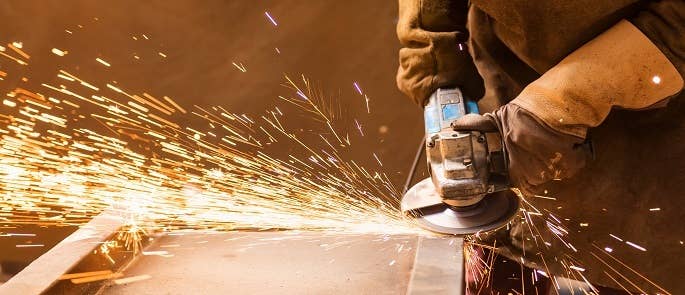 A grinding wheel in use