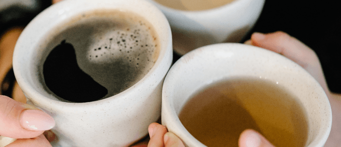Mugs of tea and coffee