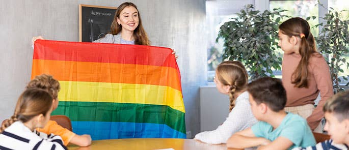 a teacher educating students on LGBTQ+