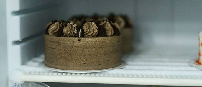 Cake being stored in a freezer