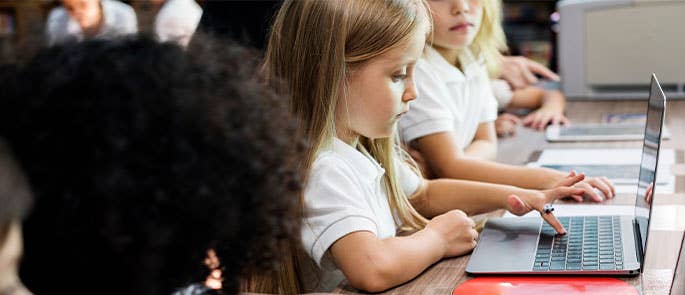 Children in the classroom using laptops