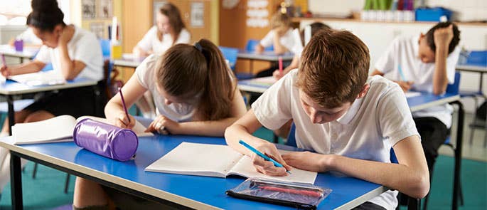 Children doing school work in a classroom