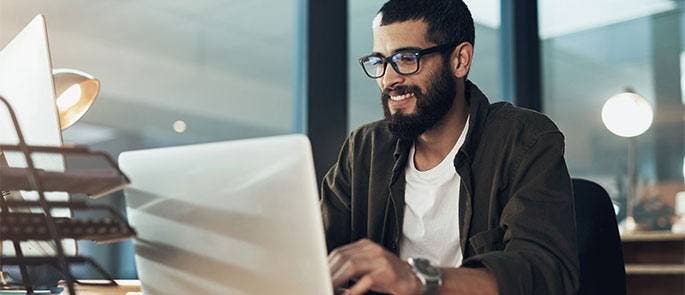Employee working on his laptop