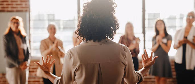 Woman leading a meeting in the workplace