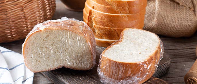 Bread wrapped in clingfilm for airtight storage