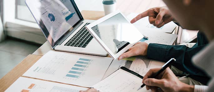 Colleagues using technology and AI in business