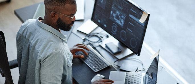 Employee using computer in the office