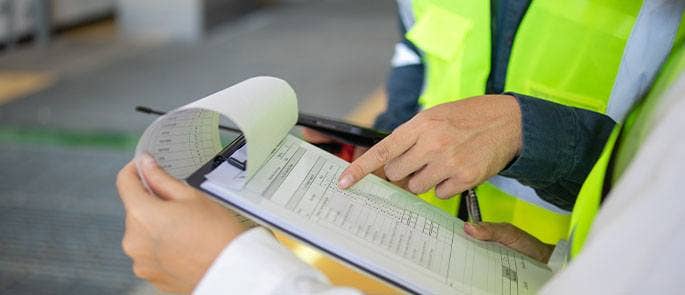 Completing a risk assessment in the workplace to help assess unsafe conditions